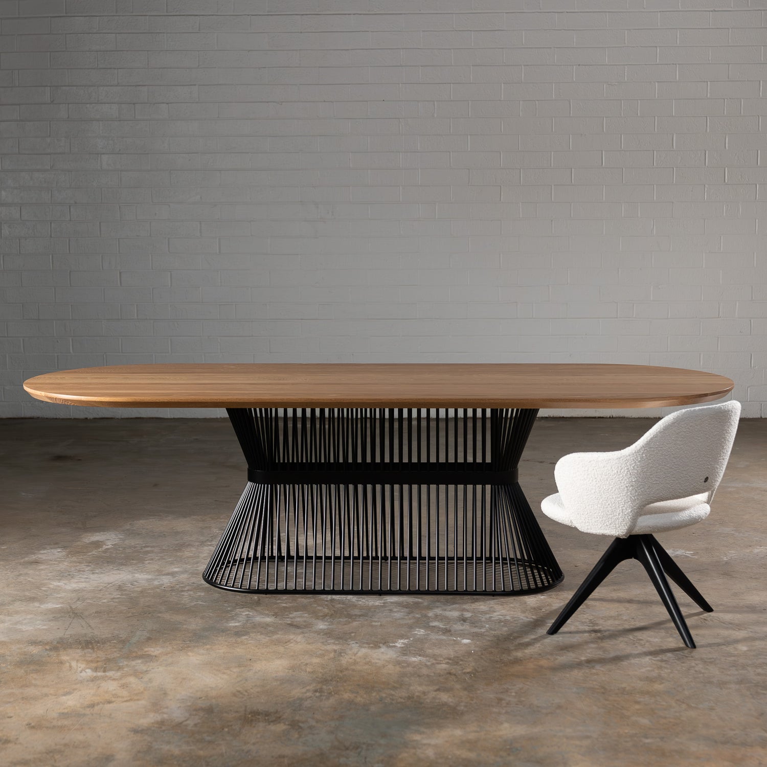 Oak Light White Racetrack Dining Table (Quick Ship)